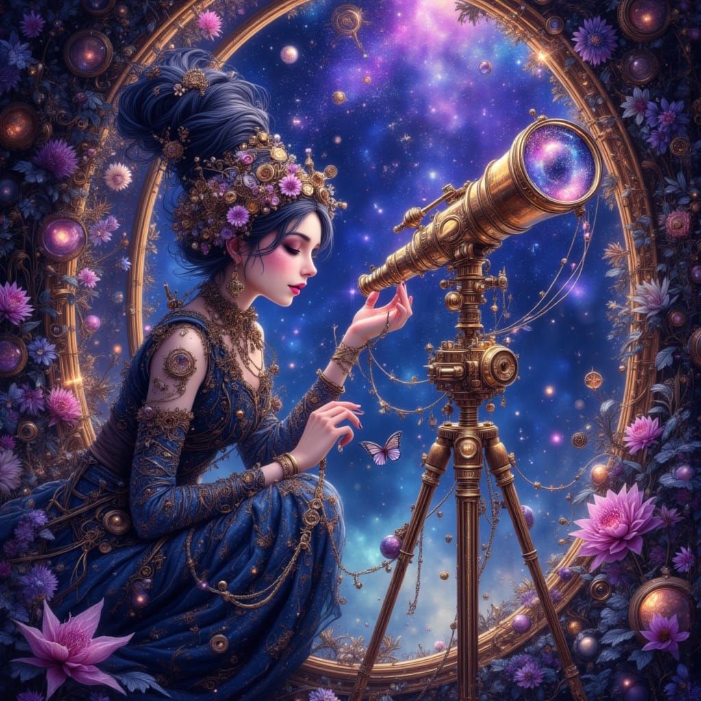 Fairy Punk Astronomer in Bioluminescent Forest Observatory