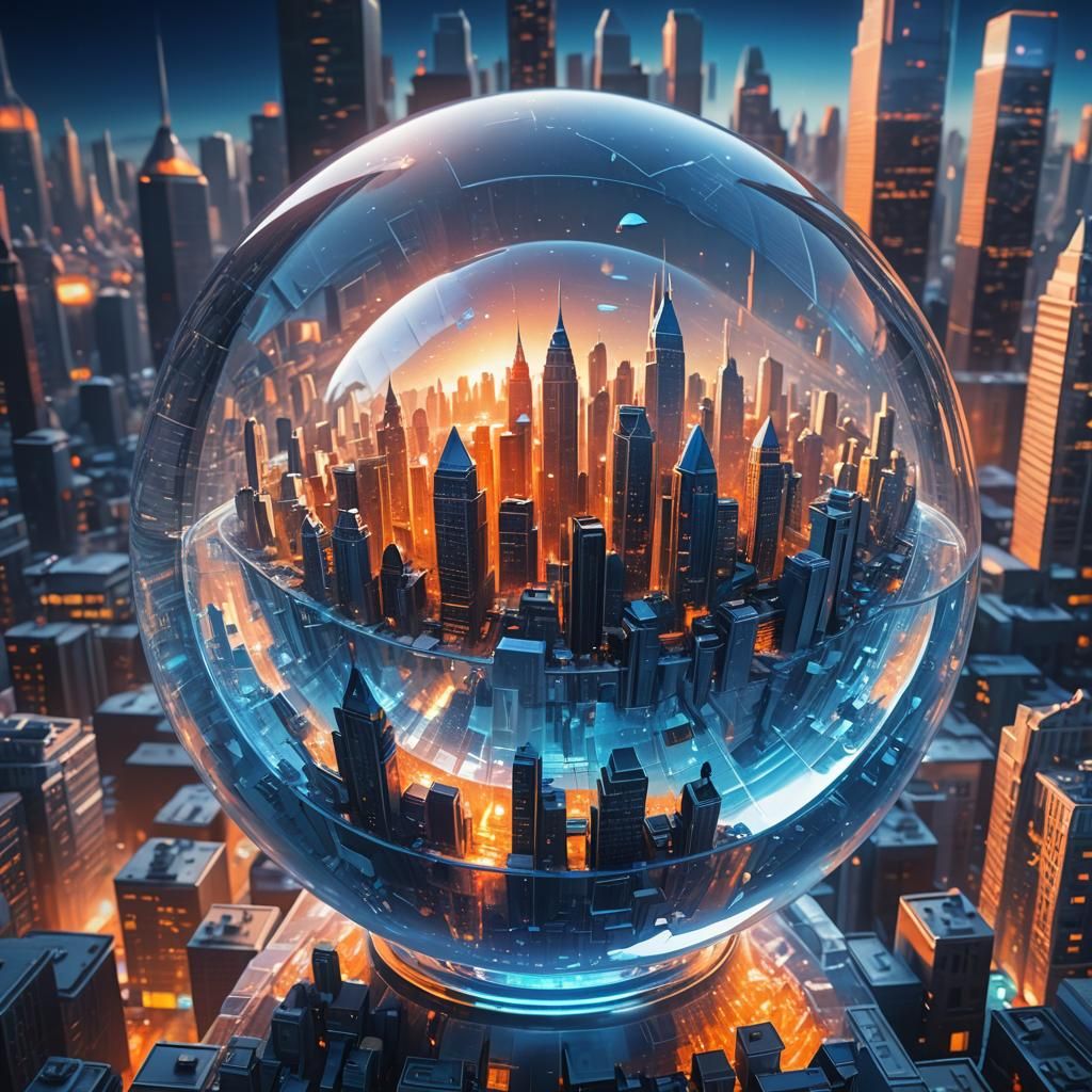 Futuristic Cityscape in Translucent Crystal Globe