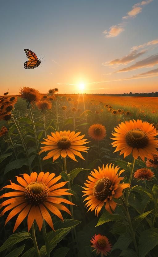 Monarch Butterfly on Pink Coneflower in Golden Light