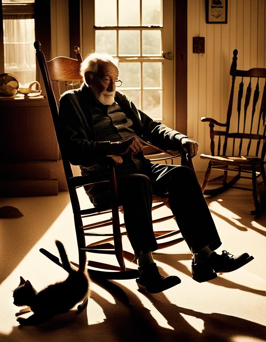 Nostalgic Scene of Old Man and Cat