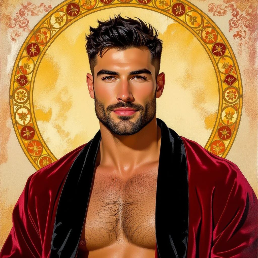 Handsome Man in Velvet Robe as Impasto Oil Painting