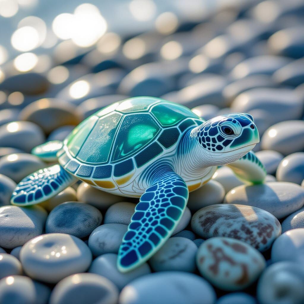 Sea Turtle Sculpture Made of Frosted Sea Glass