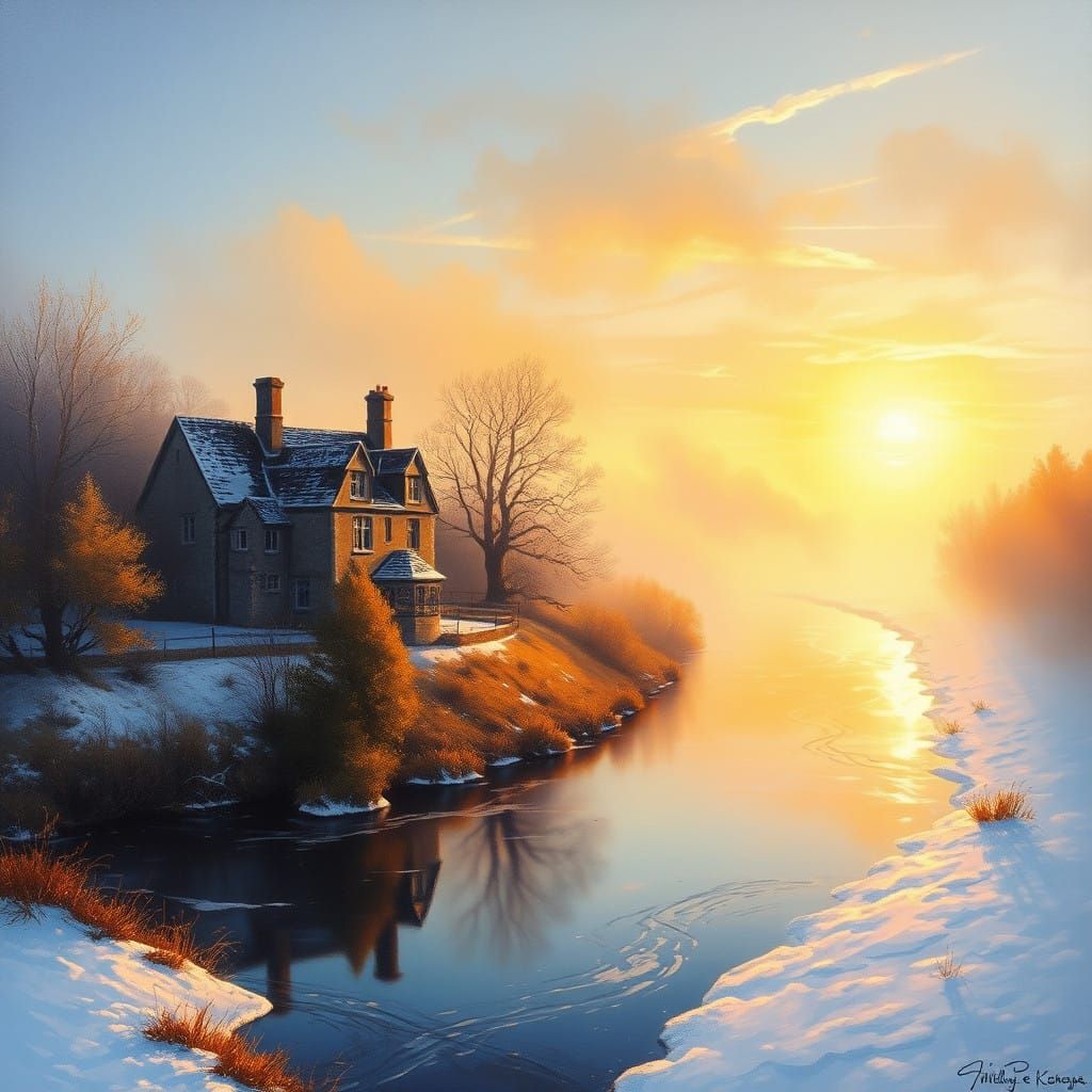 Surreal Sunset Manor Basks in Radiant Glow