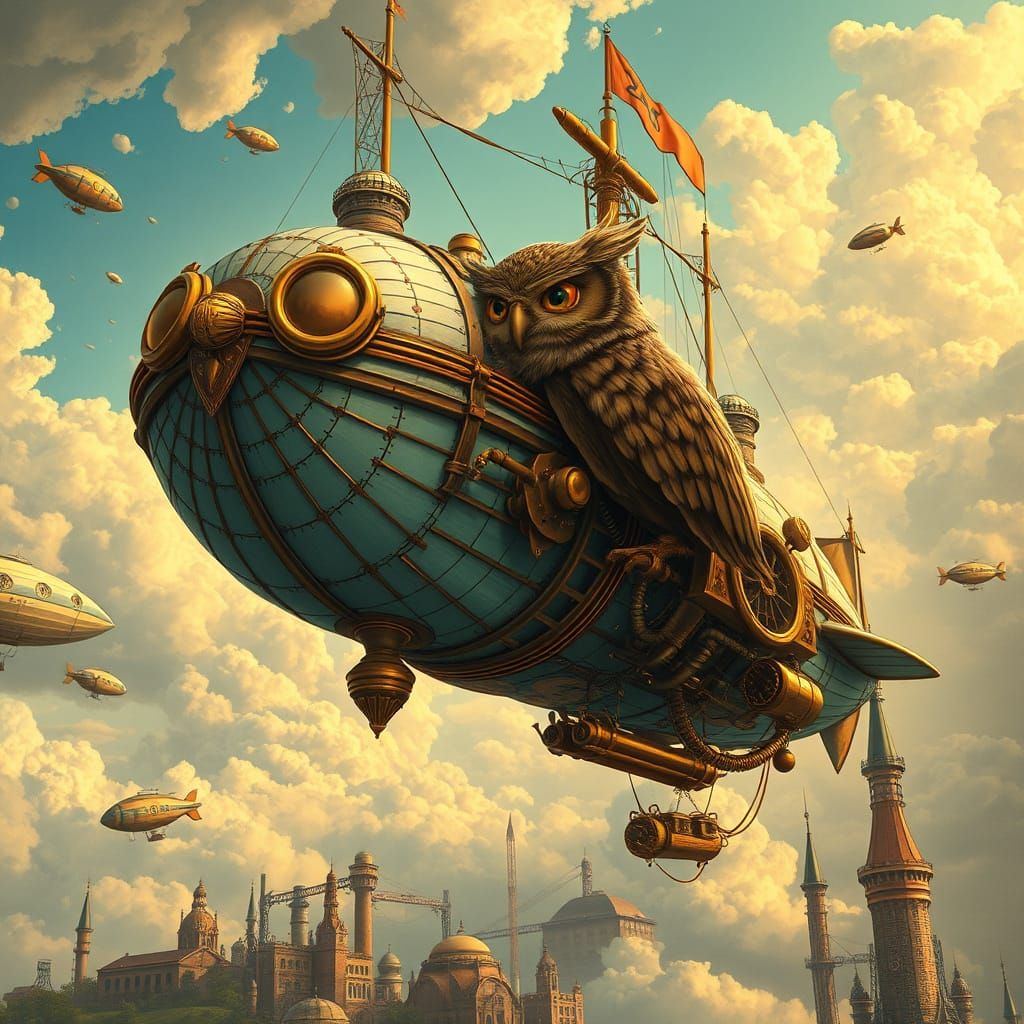 Steampunk Owl Captain in Clockwork Skies