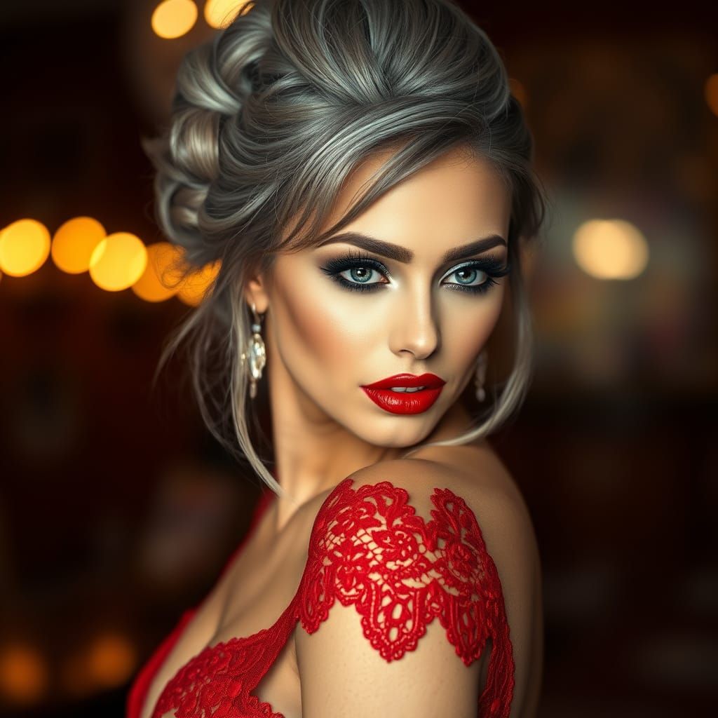 Sophisticated Woman in Red Lace