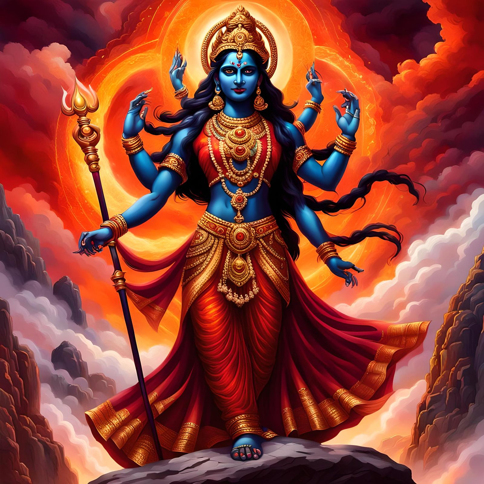 Goddess Kali on a Rock, Fantasy Art