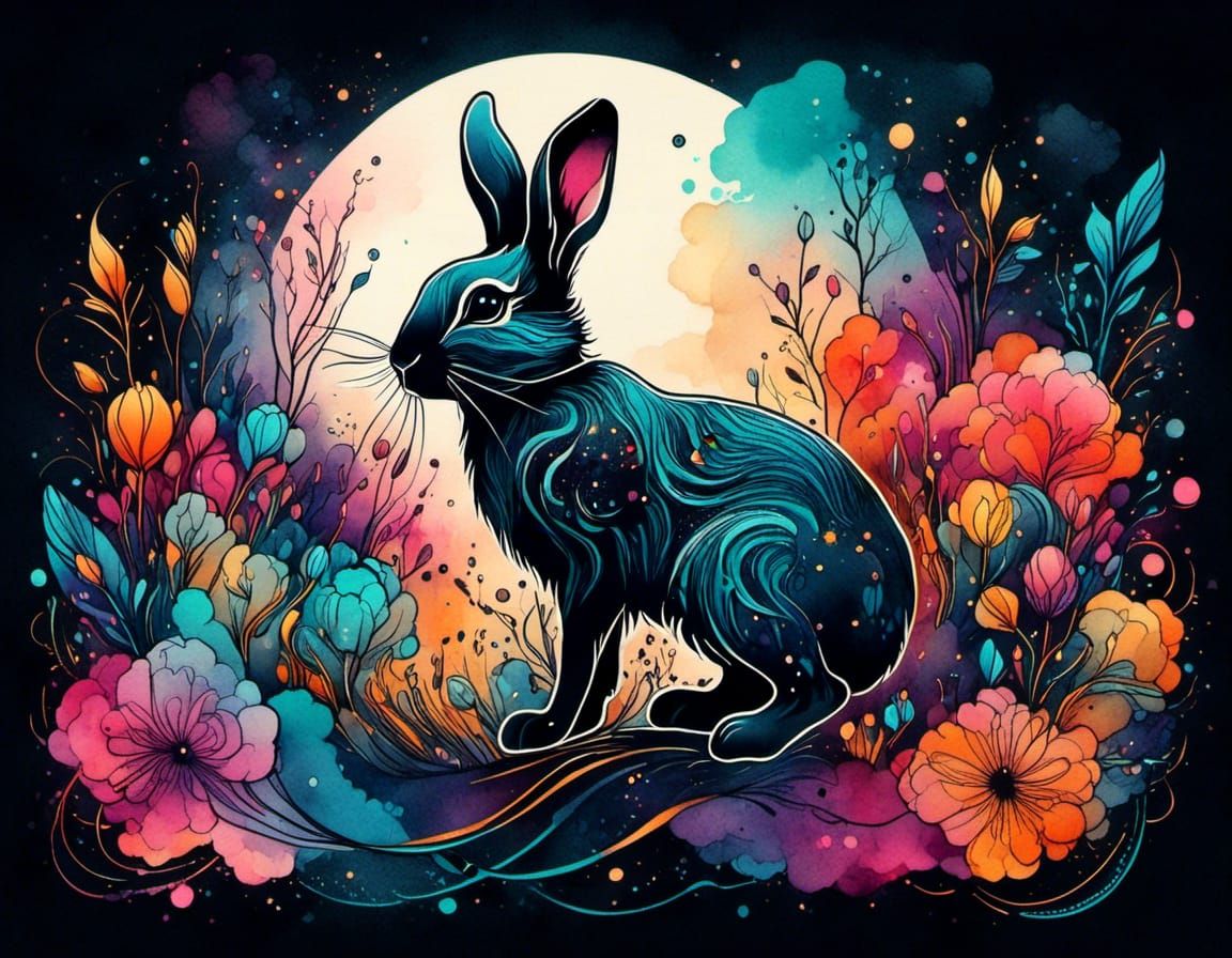 Cosmic Rabbit Tattoo Design in Hyperrealistic Style
