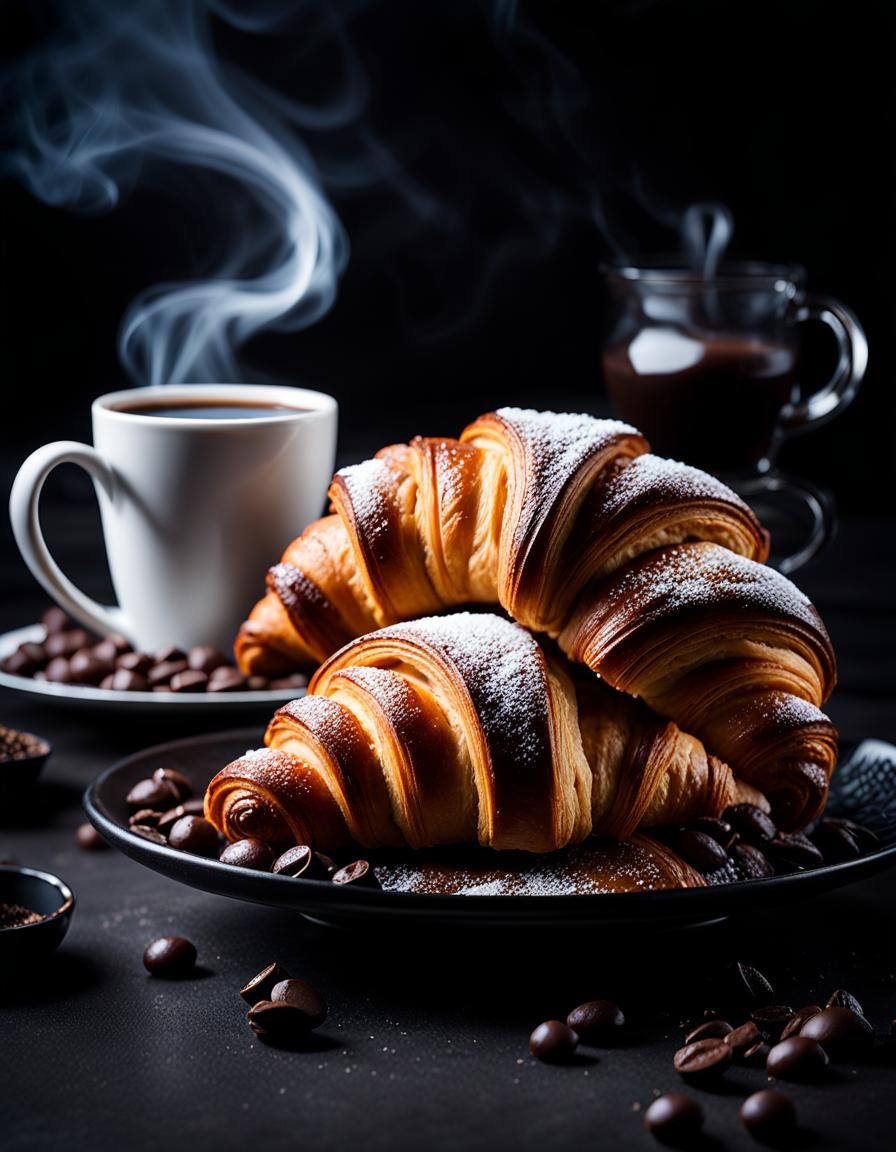 Delicious Chocolate Croissant and Coffee Still Life