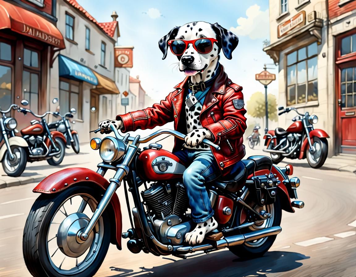 Dalmatian Dog on Harley in Monge Style