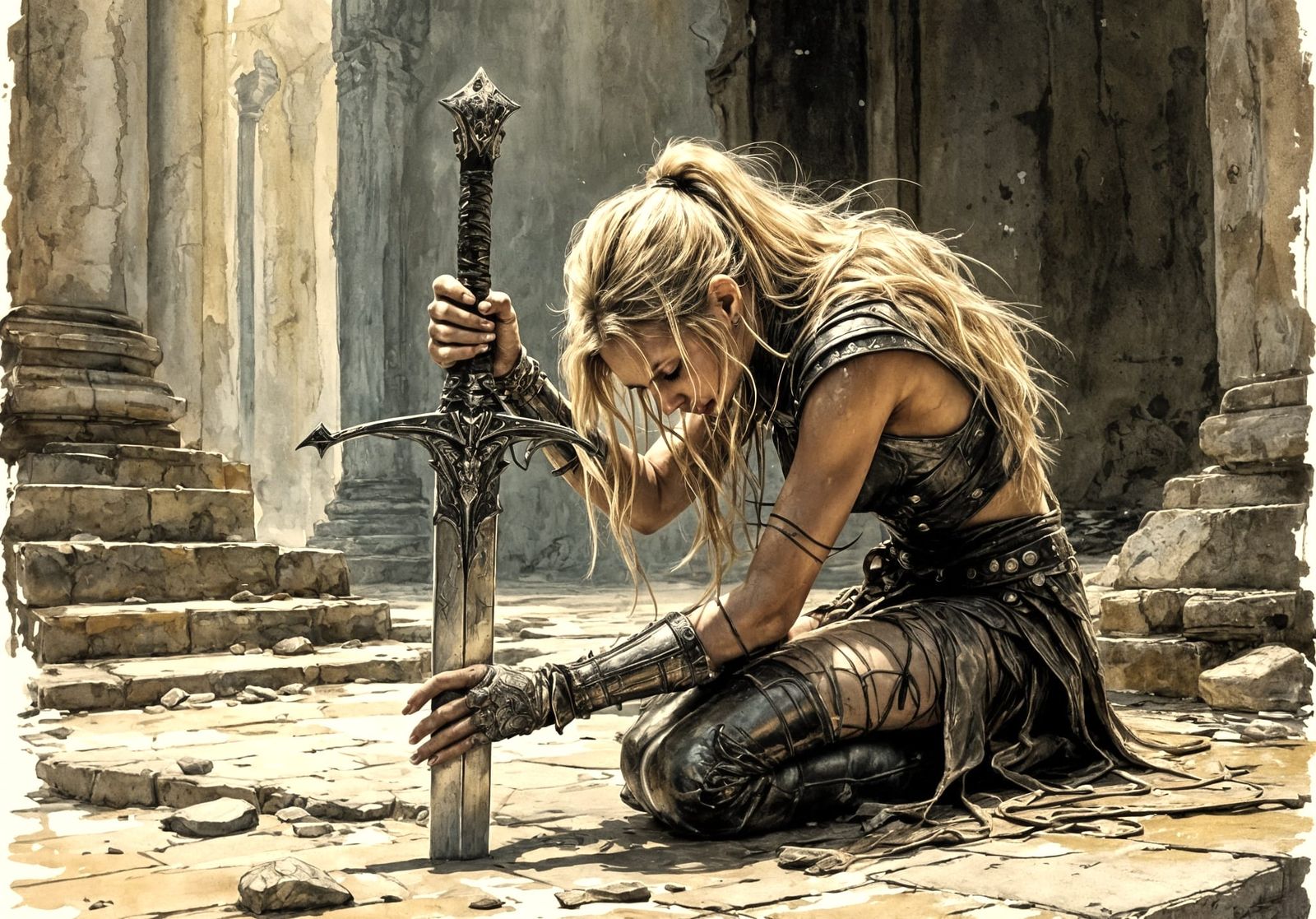 Paladin's Prayer: D&D Style Ink Illustration