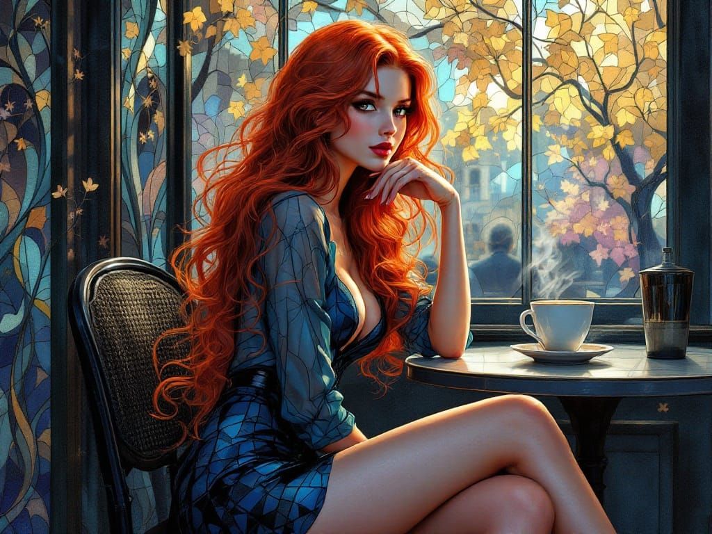 Elegant Woman in Vibrant Art Nouveau Style