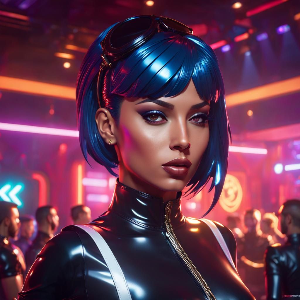 Police Woman in Latex Outfit in Dance Club