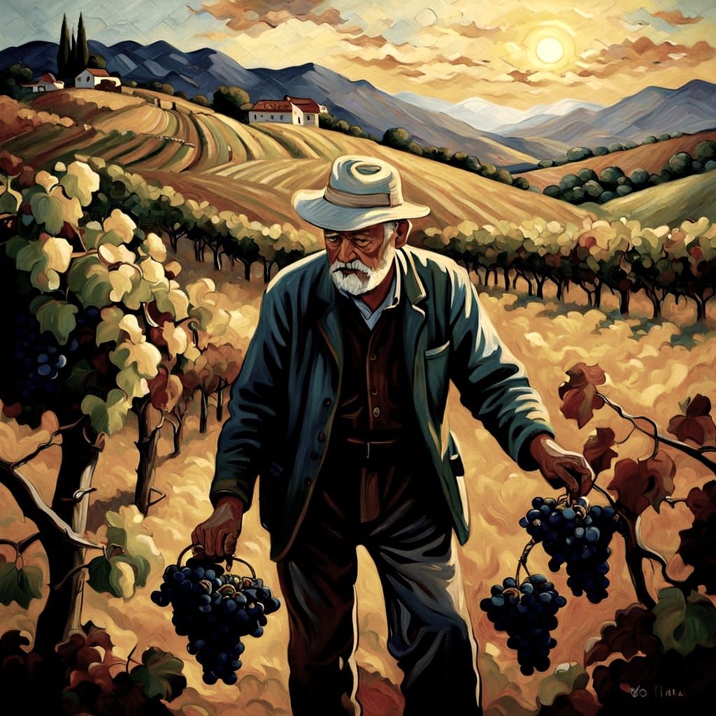 Golden Hour in a Lush Vineyard