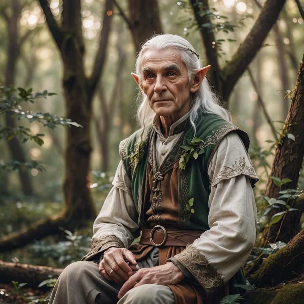 Elderly Elf Portrait in Enchanted Forest