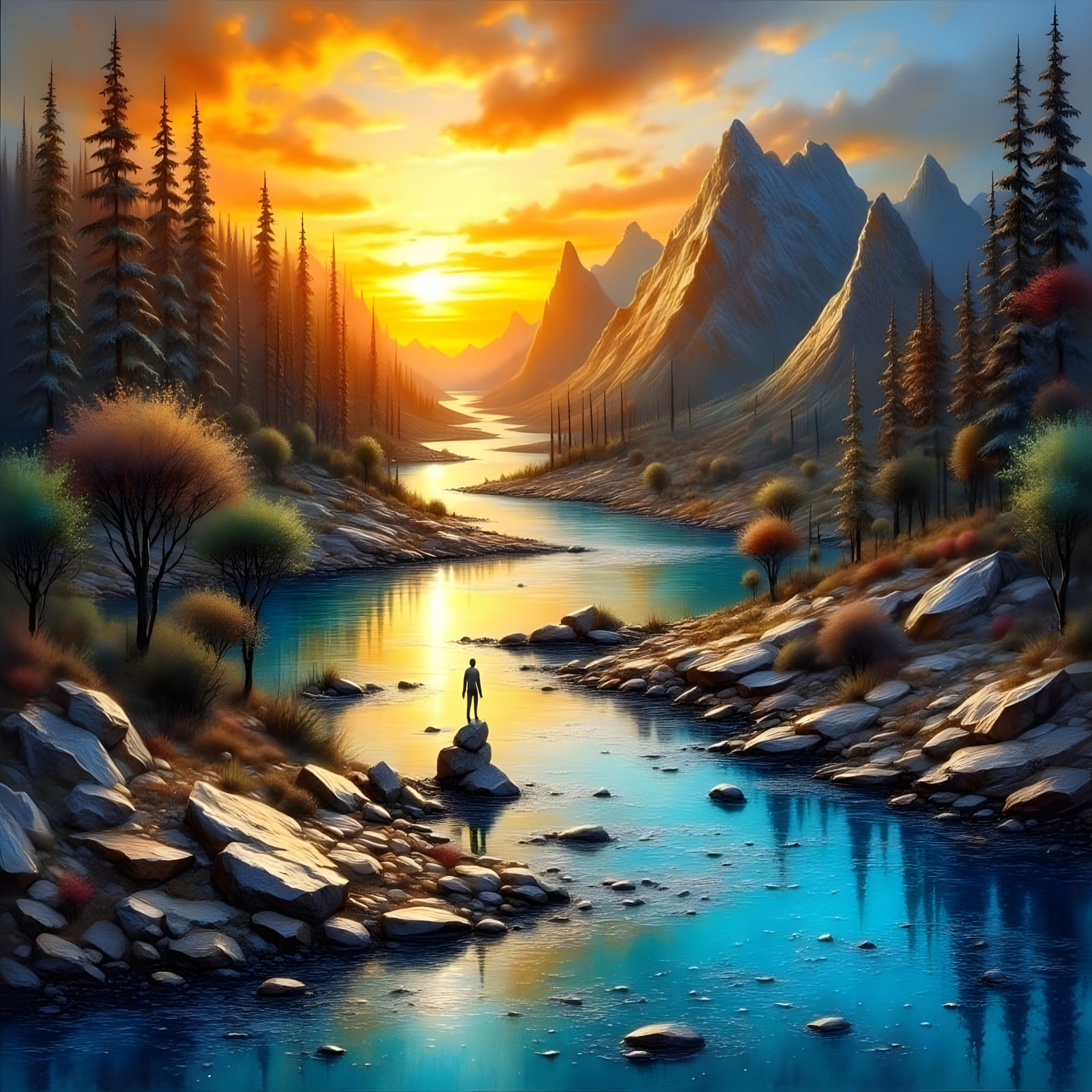 Molten Metal Landscape with Flowing River