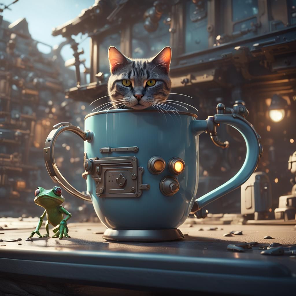 Detective Cat Investigates Frog Village: Sci-Fi Scene