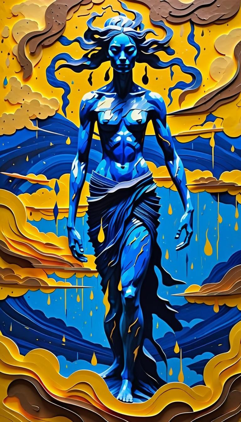 Earth Goddess in Stormy Landscape, Surreal Impasto Collage