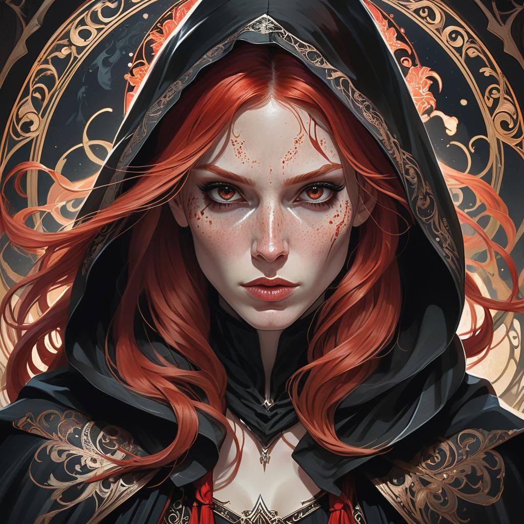Evil Witch Portrait in Art Nouveau Style