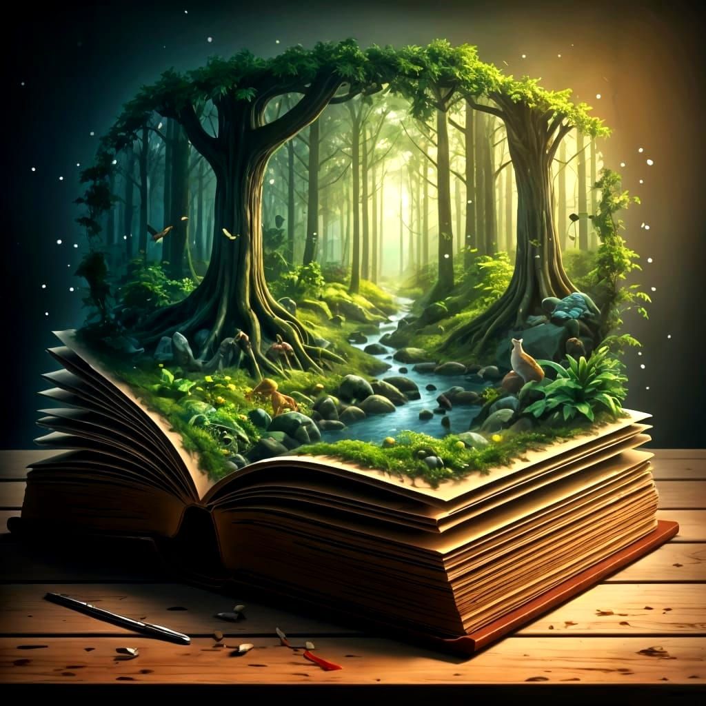 Mystical Book Portal to Whimsical Forest