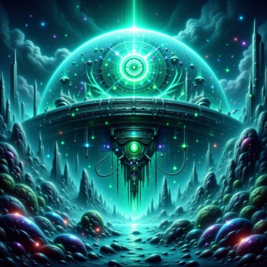 Bioluminescent Coral Dome City on Ocean Floor