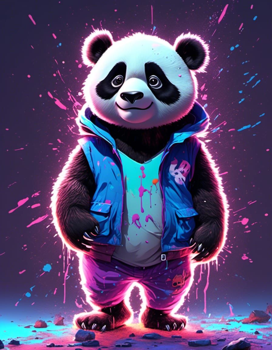 Cute Panda in Neon Graffiti Style