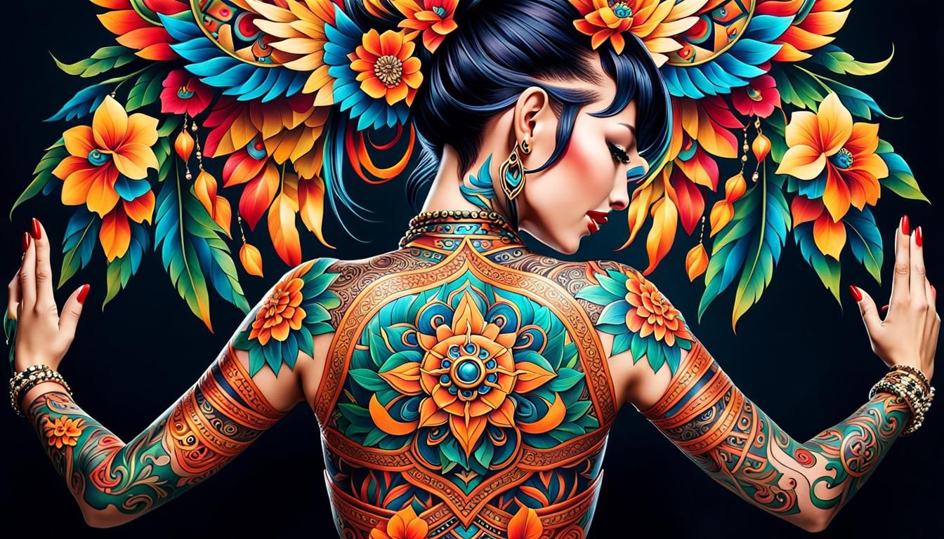 Woman's Intricate Back Tattoo: A Captivating Photograph