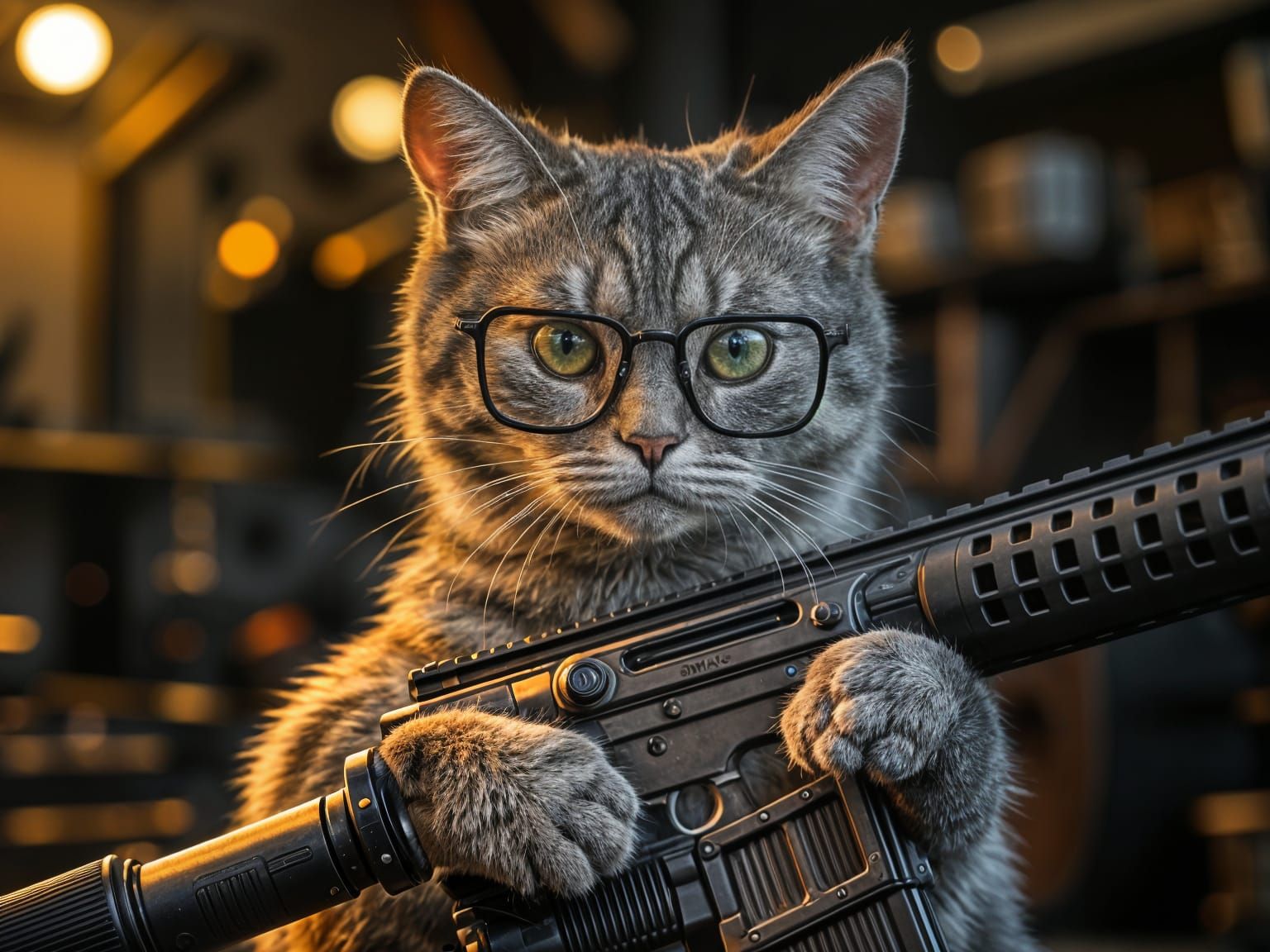 Korean Cat Assembles Rifle with Serious Focus