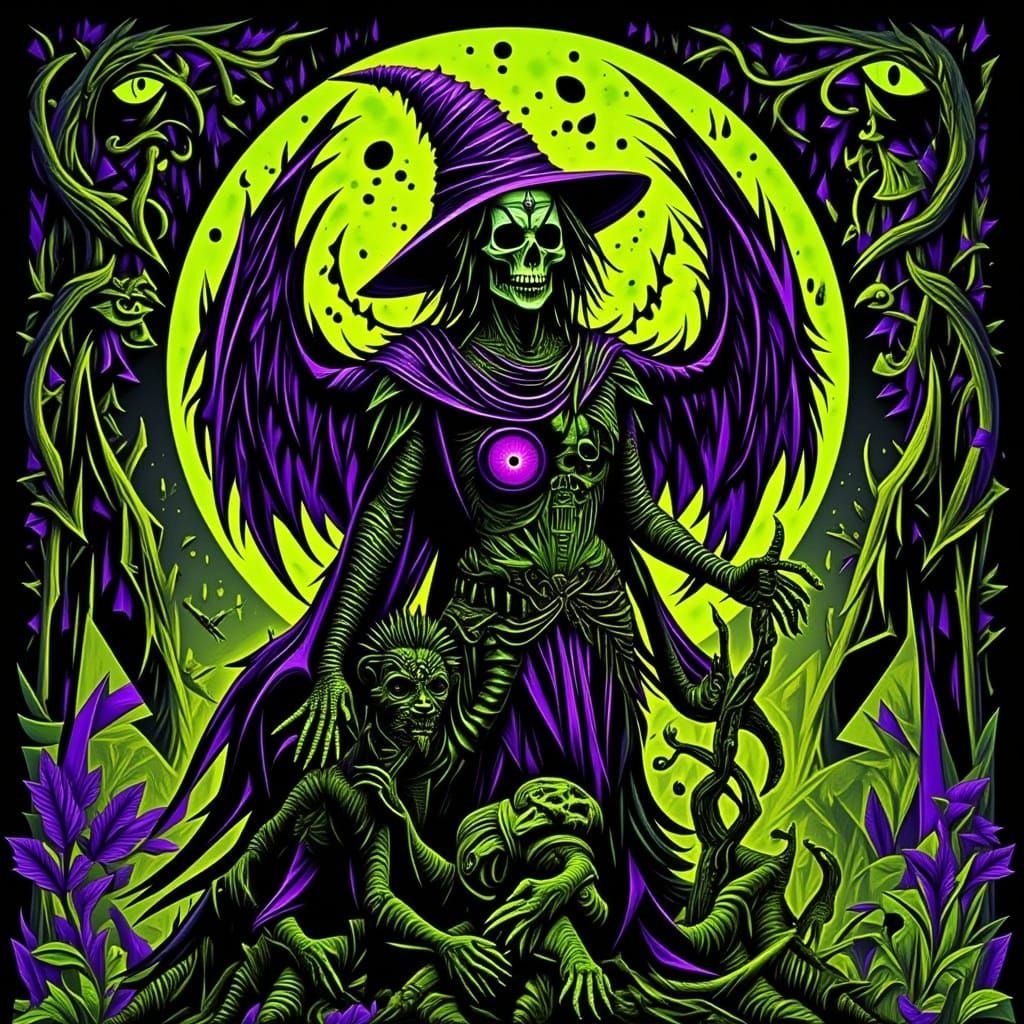 Glitch Art Witch Portrait in Digital Style