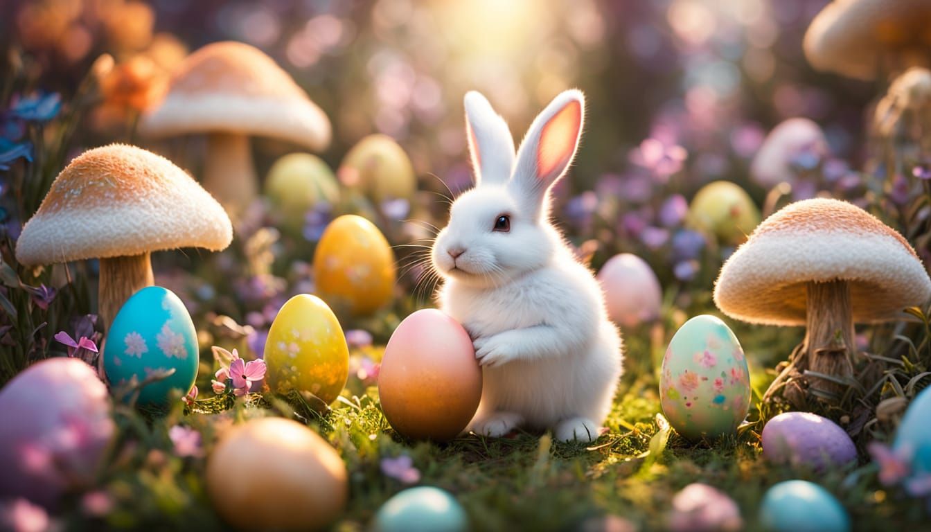 Ethereal Easter Bunny in Whimsical Garden