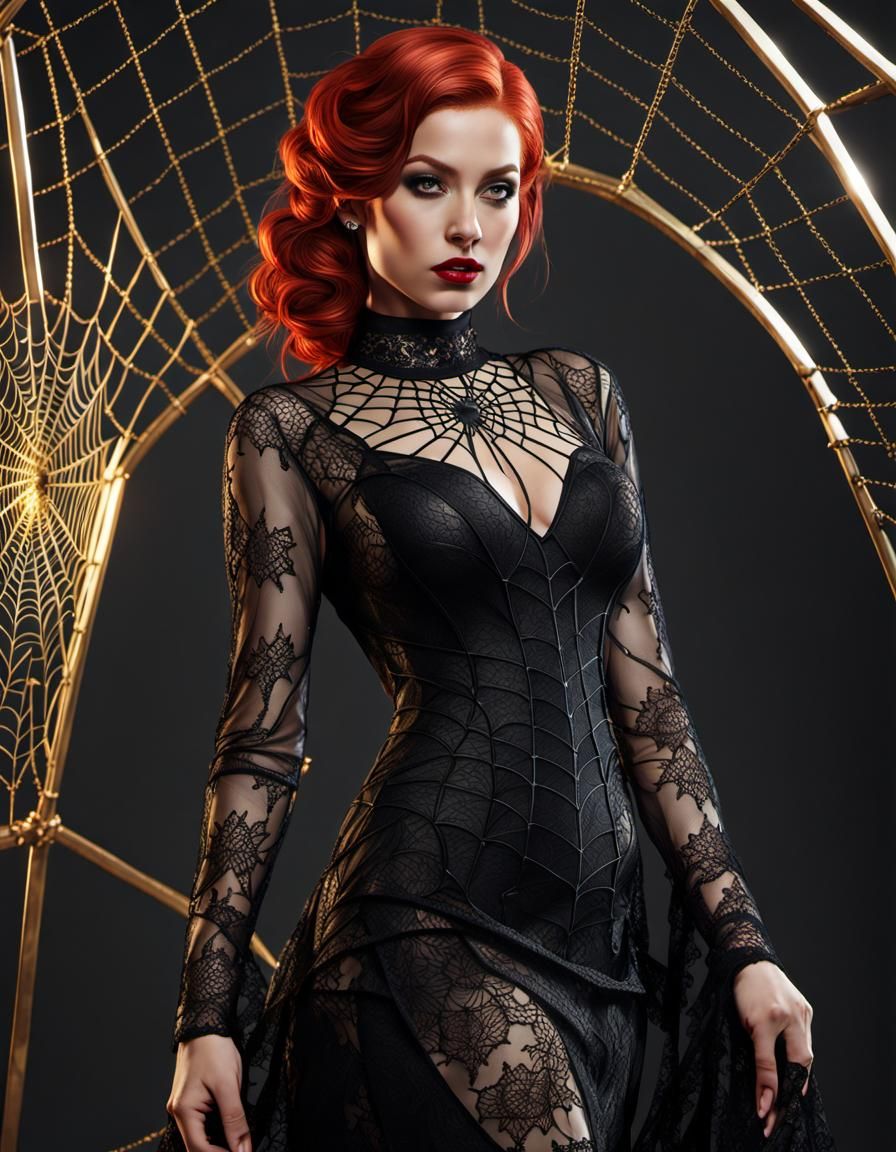 Woman in Spiderweb: Detailed Digital Art