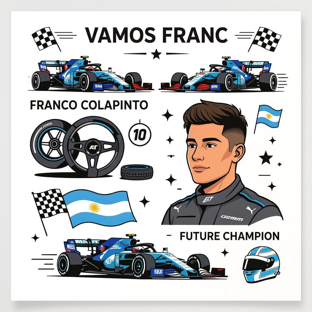 Minimalist F1 Tattoo Flash Sheet with Argentine Accents