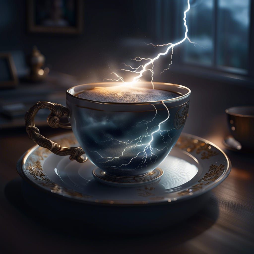 Lightning Storm in Teacup: Photorealistic Fantasy Art
