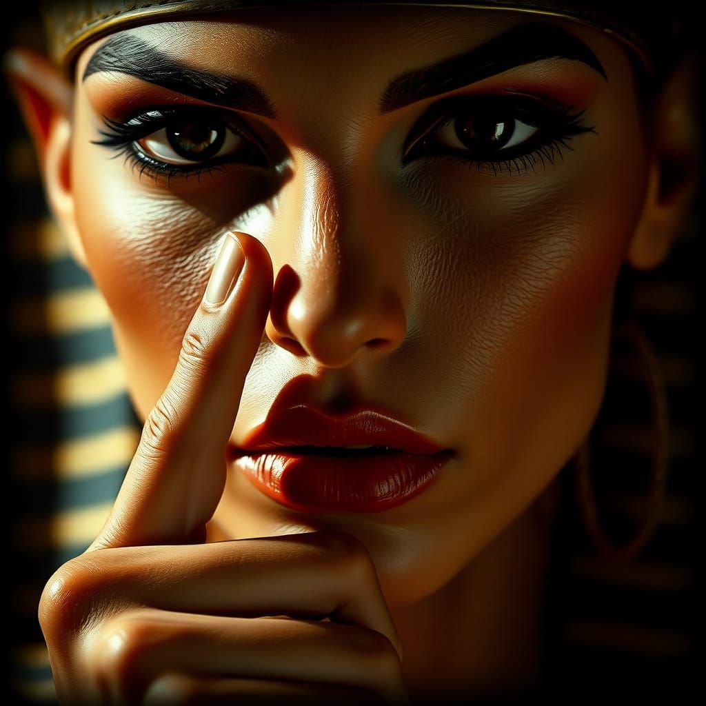 Ethereal Ancient Egyptian Goddess with Haunting Red Eyes