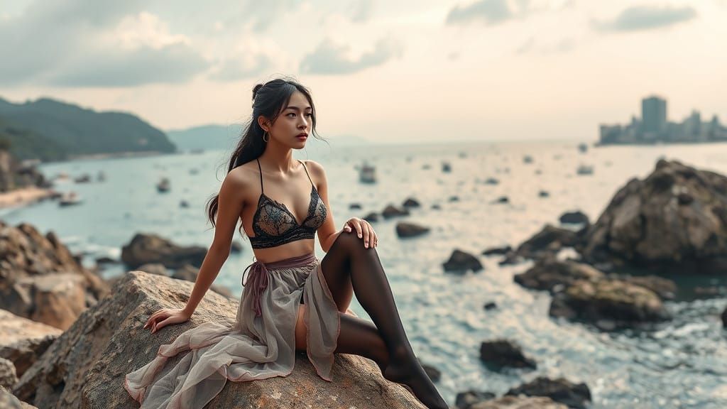 Melancholic Woman in Exquisite Embroidery, Waiting for Someo...