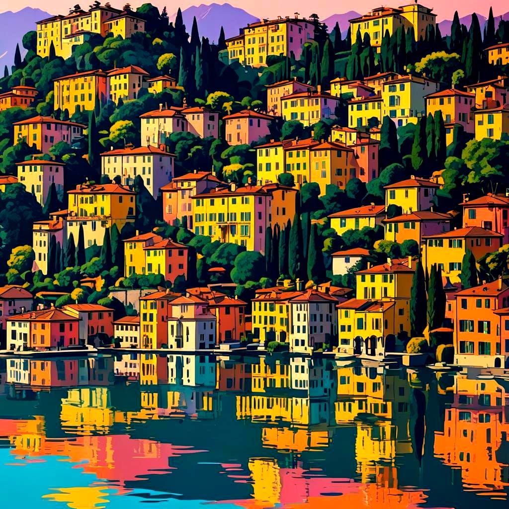 Lake Como Painting in Pop Art Style