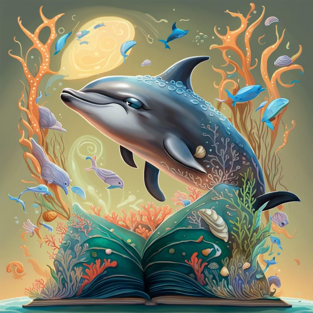 Cartoon Dolphin Sleeping in Kelp Bed