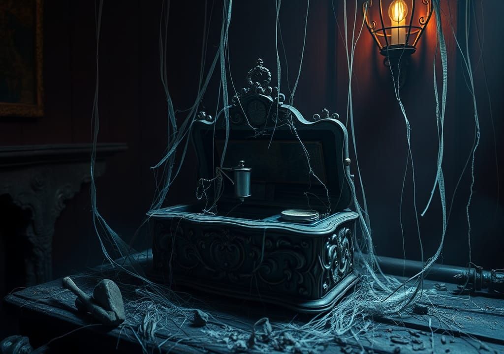 Haunted Music Box in Dreamlike Landscape