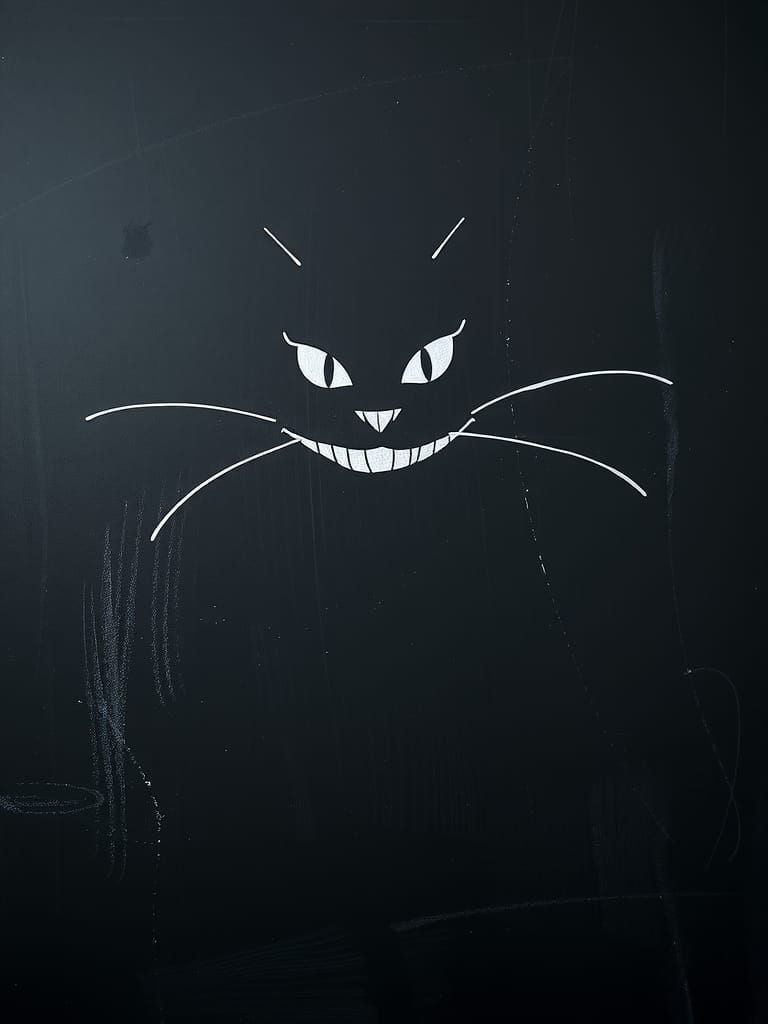 Cheshire Cat Chalk Art in Whimsical Style