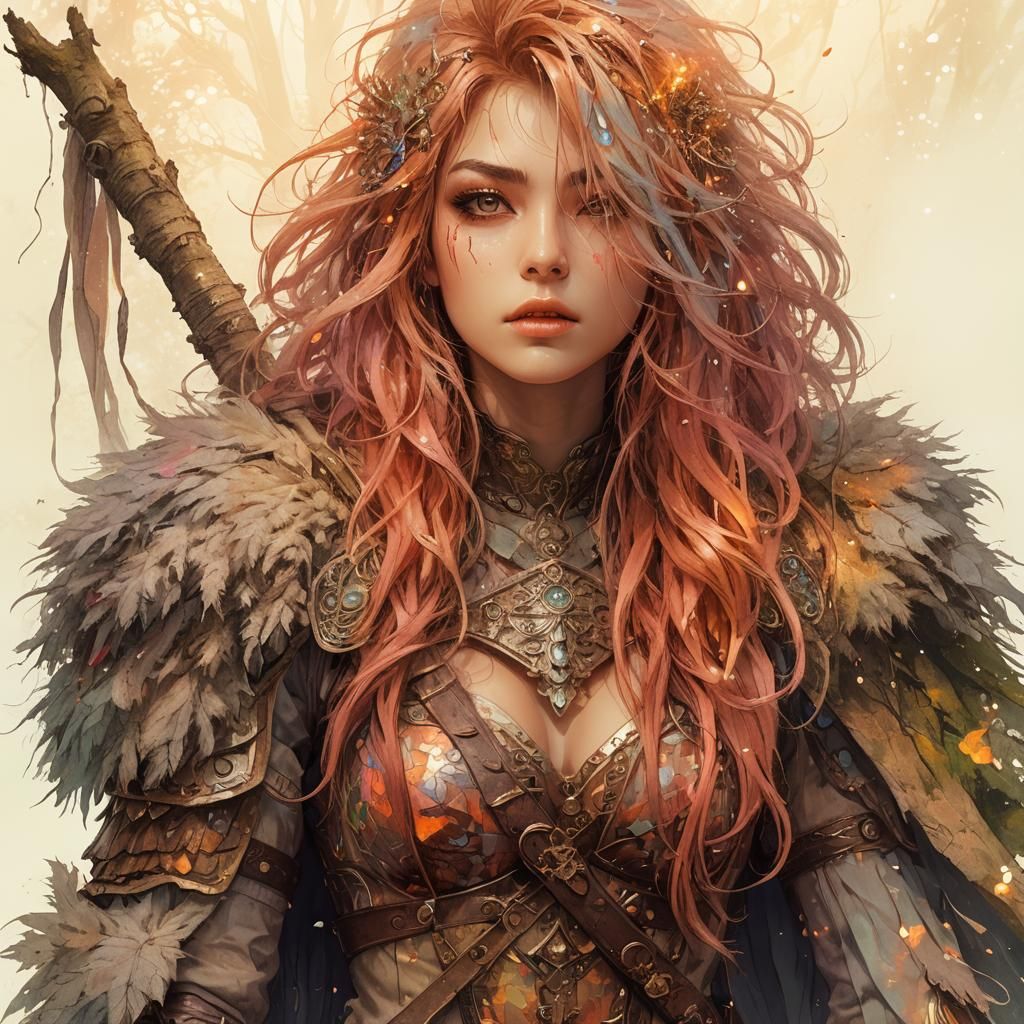 Fantasy Manga Girl Warrior in Mystic Forest