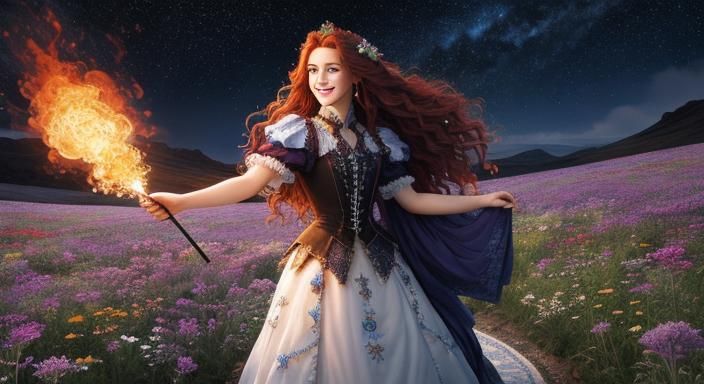 Majestic Princess with Wildflowers in Surreal Style