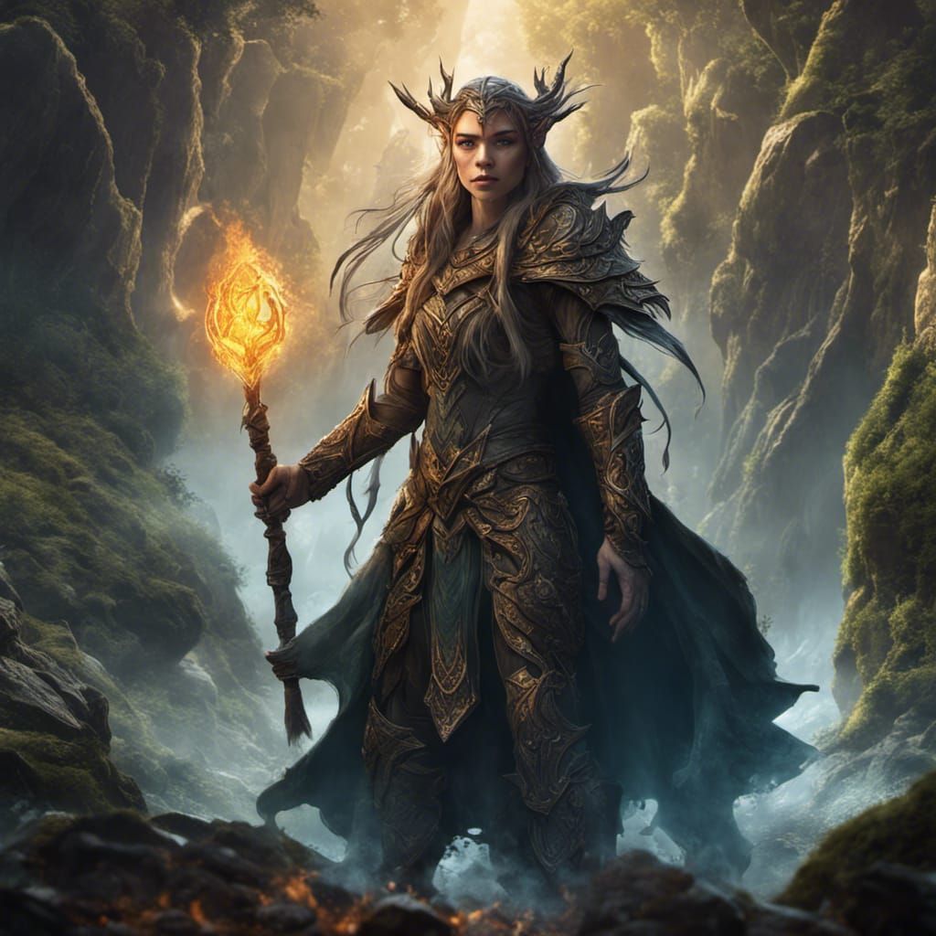 Elven Druid of Dark Caves: Hyperdetailed Concept Art