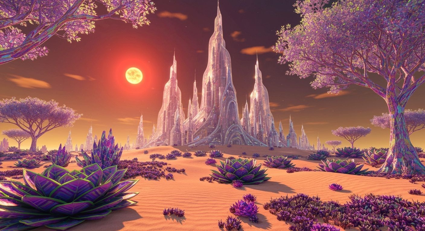 Alien Metropolis of Glass in Desert Landscape