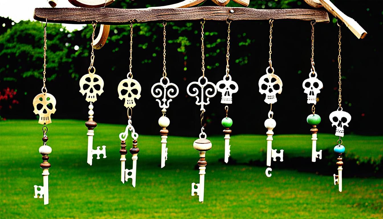 Skeleton Key Wind Chimes on a Porch