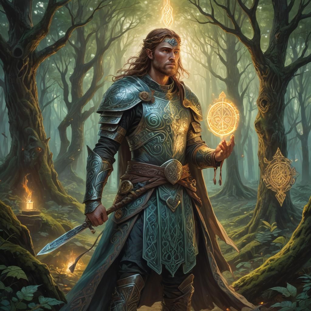 Mystical Celtic Warrior in Ethereal Forest