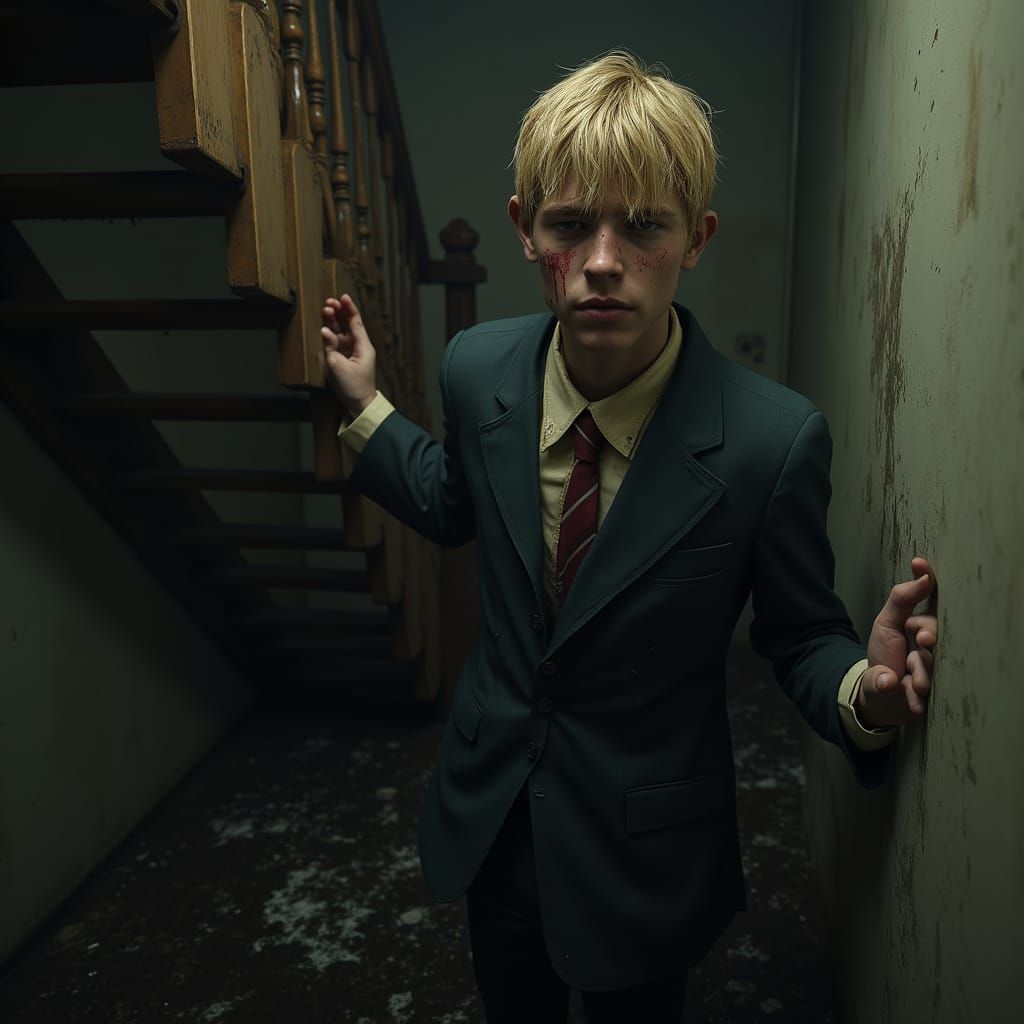 Dark Teen Boy with Scar, Drenched in a Viscous Liquid, in a ...