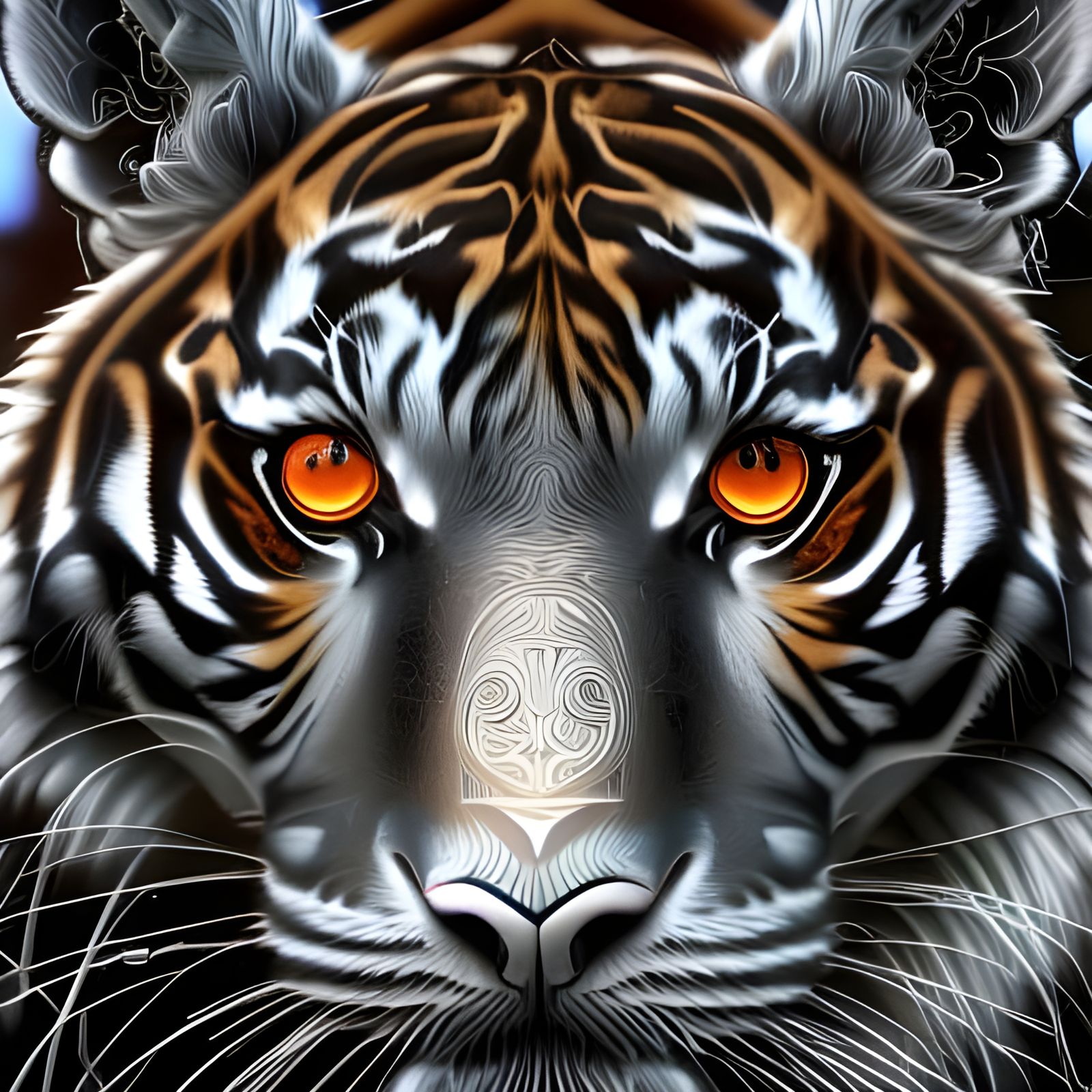Ornate Tiger Portrait with Silver Filigree Detail
