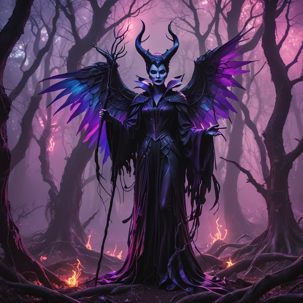 Maleficent in Synthwave Neon Retro Style