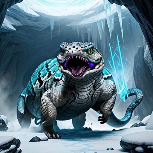 Diamondback Rattlesnake Exhaling Ice Beam, Detailed Digital ...