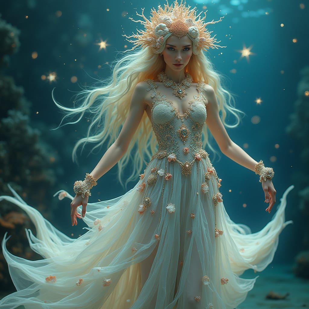 Ocean Queen in Shell Gown, Fantasy Art