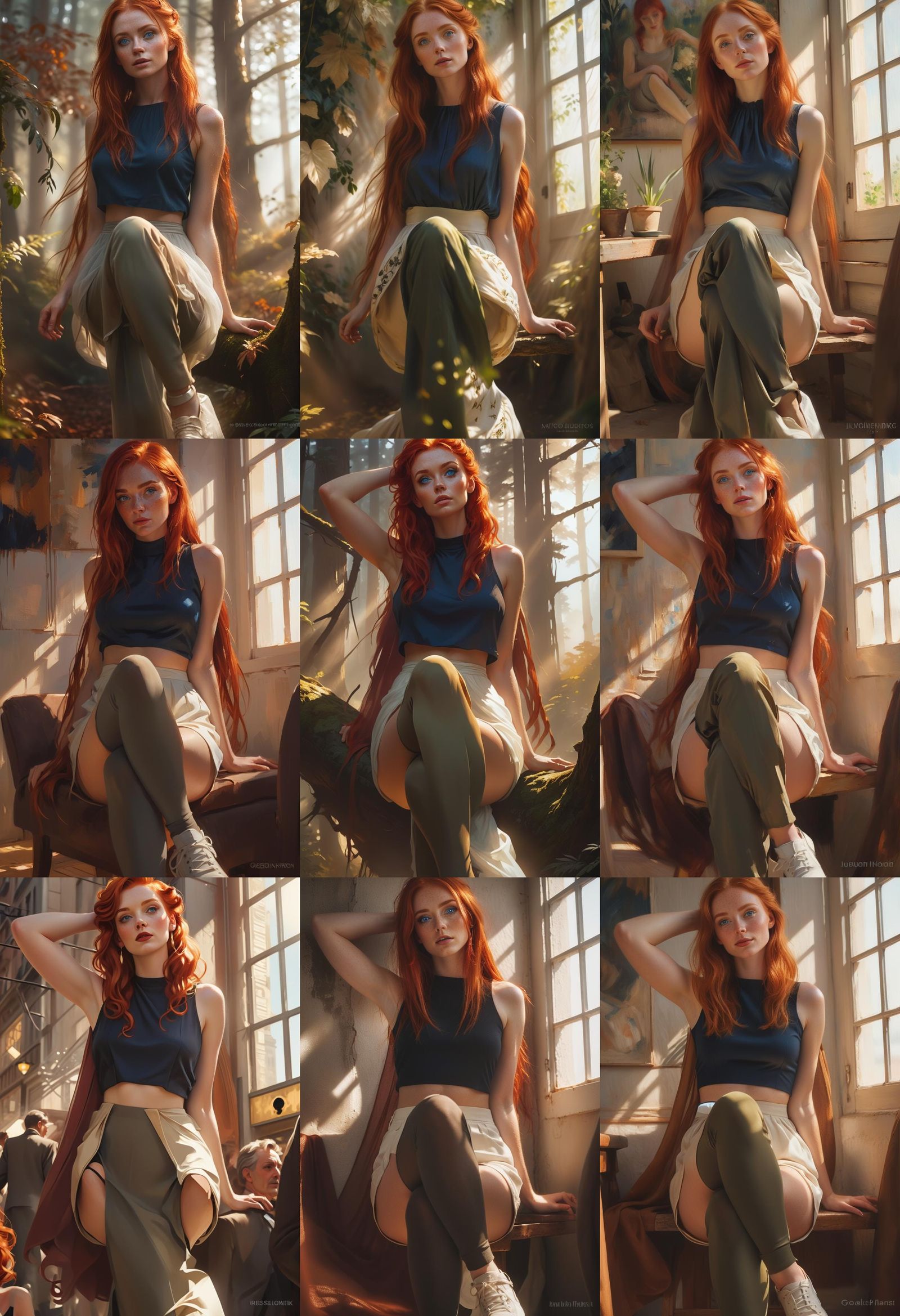 Portrait of a Young Woman with Vibrant Red Hair and Bright B...